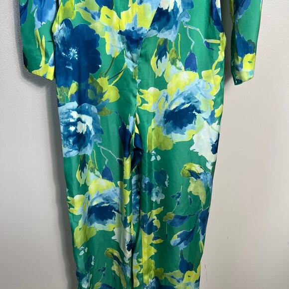 NWT ZARA Collared Floral Print Jumpsuit Green Multicolor Long Sleeve Size XS - Picture 5 of 8